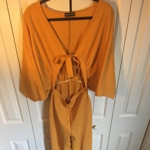 Mustard Crepe Batwing Cut Out Jumpsuit